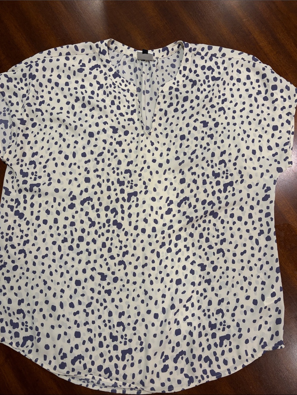 CAbi Cream & Purple Dot Split-Neck Blouse